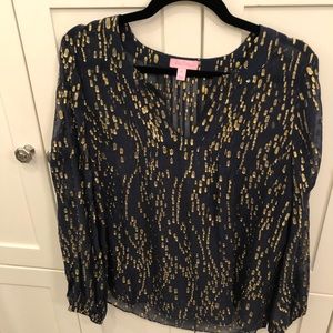 Lilly Pulitzer Navy and Gold Top